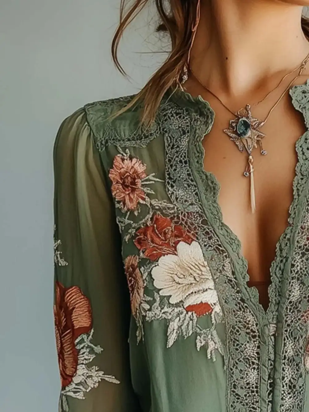 Floral Lace Trim Blouse