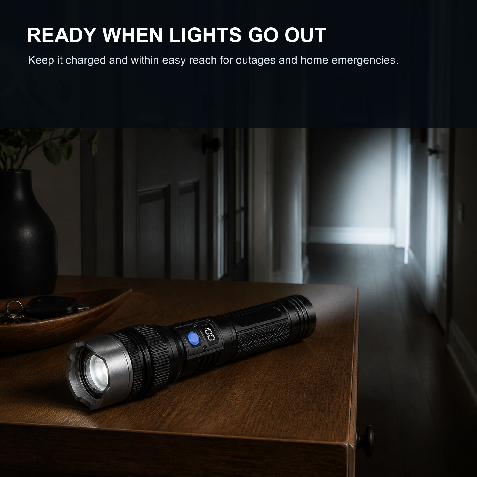 Rechargeable Zoom Flashlight with Digital Display & Power Bank - A Useful Power-Outage Essential