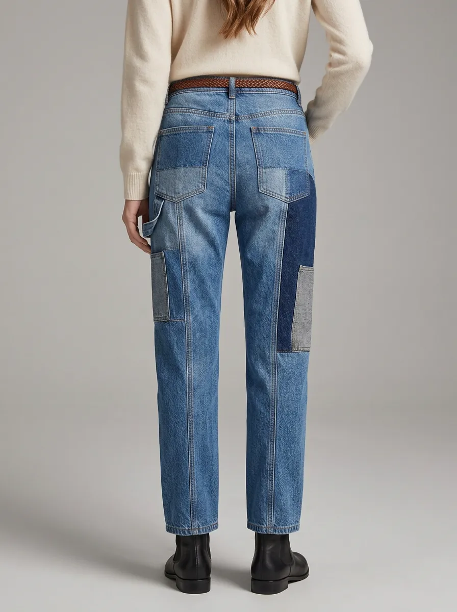 Women's Modern Casual Patchwork Denim Straight Jeans