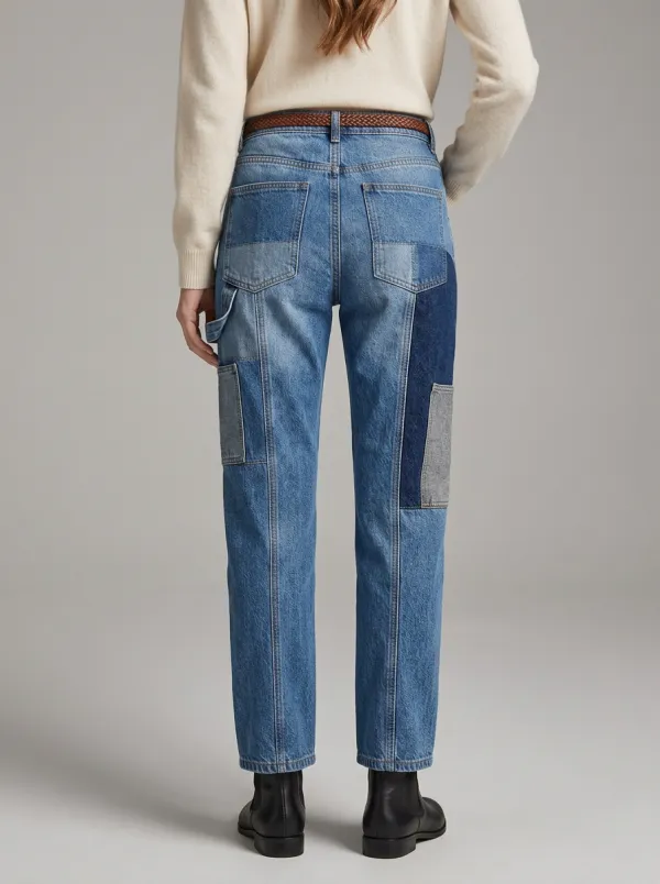 Women's Modern Casual Patchwork Denim Straight Jeans