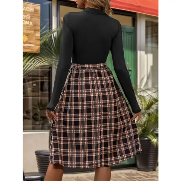 Plaid Mock Neck Long Sleeve Dress