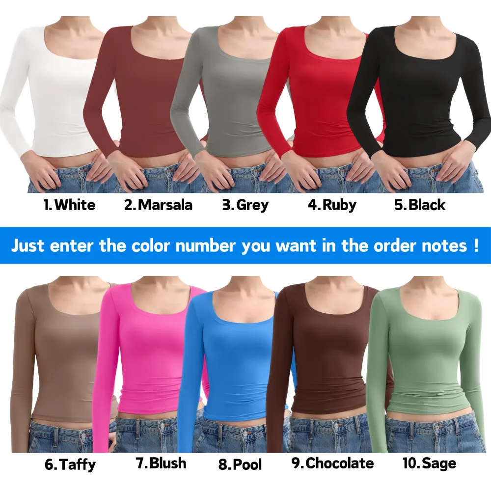 Women‘s Scoop Neck Long Sleeve Top Double Layer Slimfit Fall Outfits