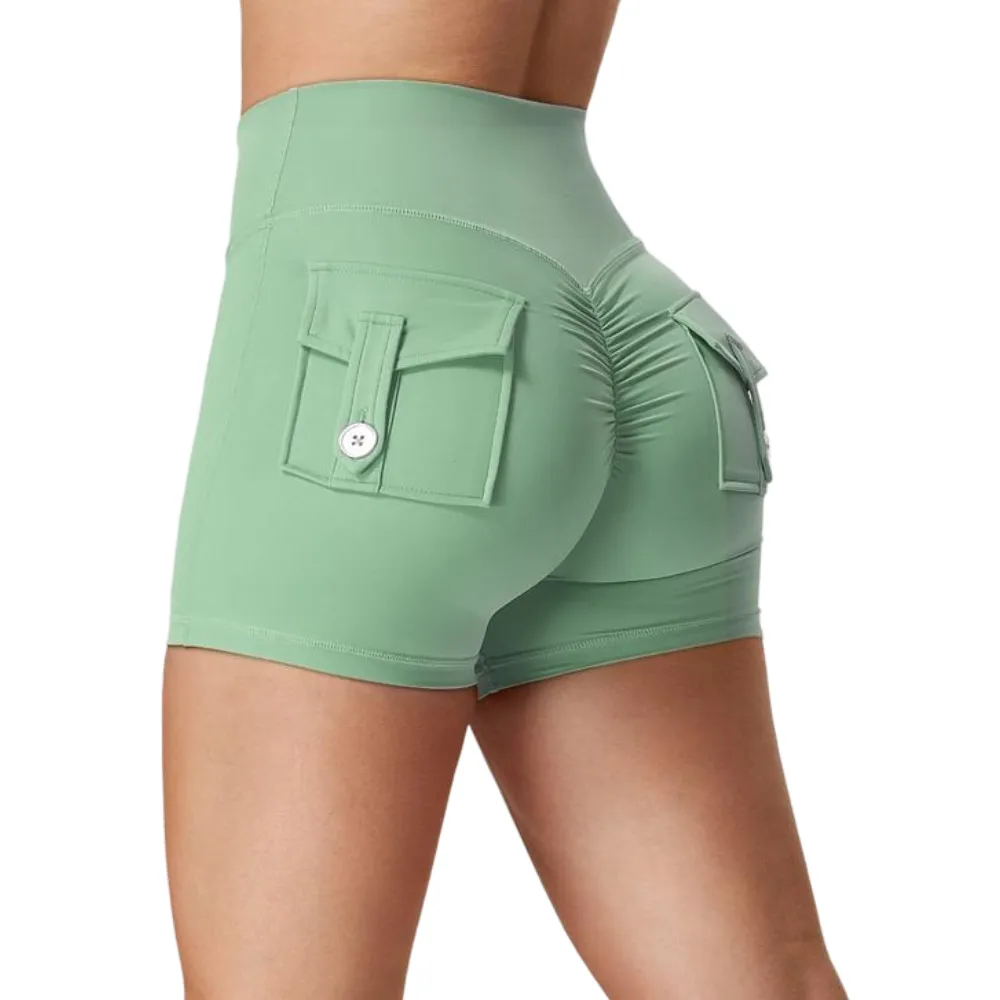 Scrunch Workout Shorts with Pockets Charm Gym Biker Shorts for Women High Waisted Yoga Booty Shorts elastic athletic