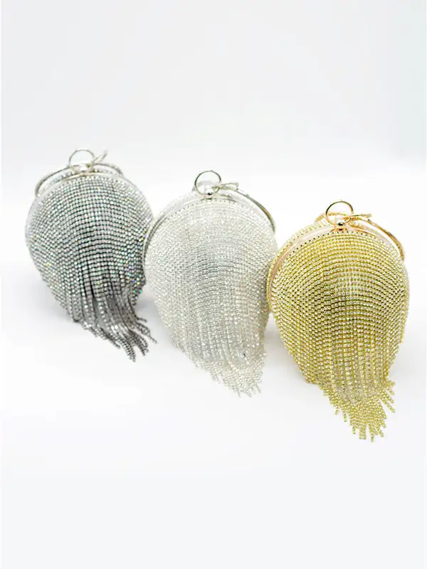 Geometric Rhine Stones Solid Tasseled Handbag