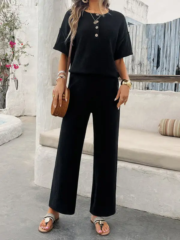 Clean Knitted Short Sleeved Trousers Suit Shorts