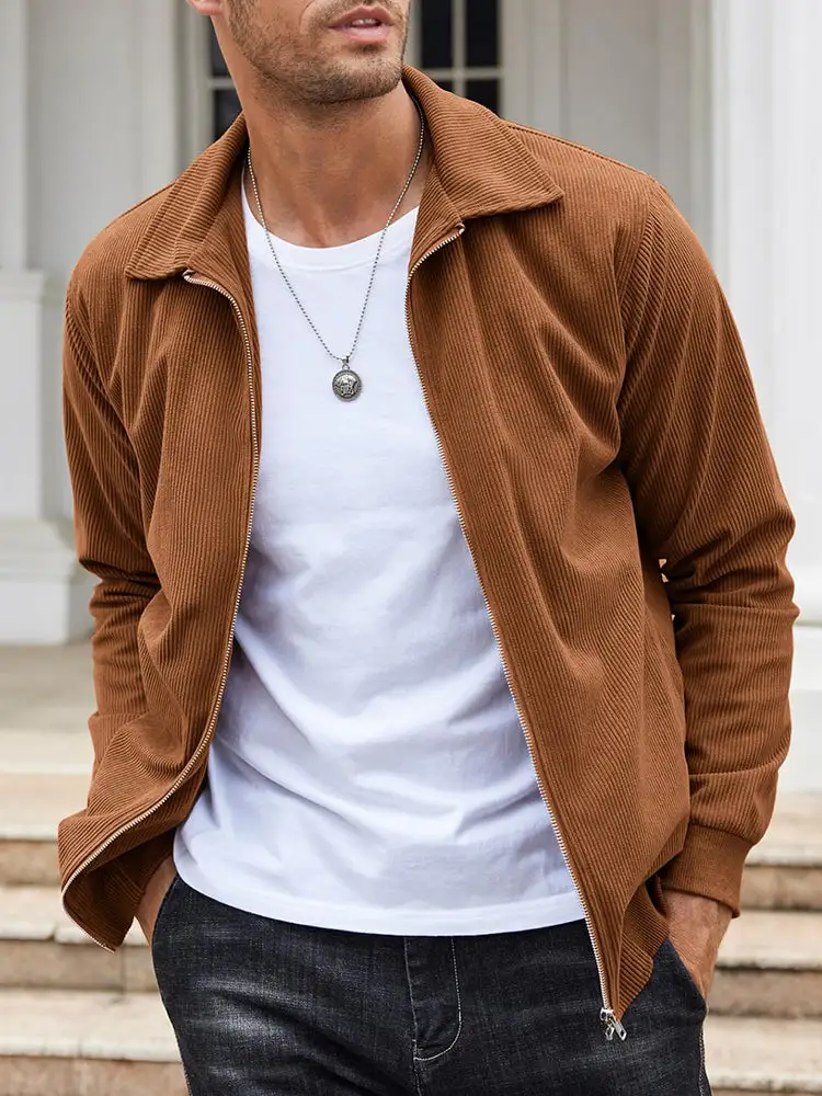 Casual Zip Up Corduroy Bomber Jacket