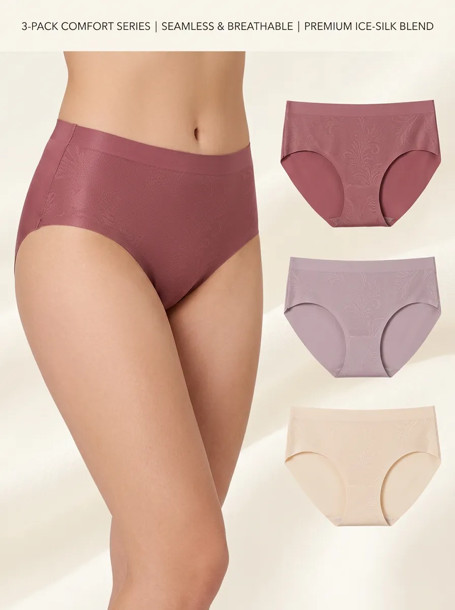 Women's Classic Floral Pattern Seamless Three-Pack Panties