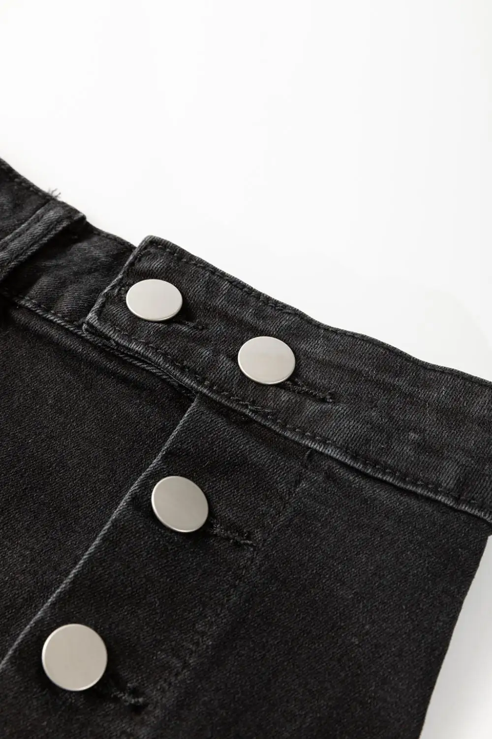 Lightweight Button Front Denim Detail Skirt