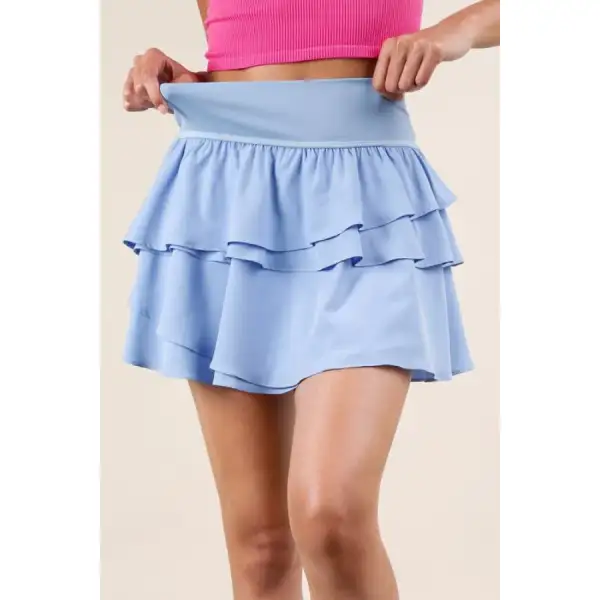 Riffled Tiered Layers Activewear Skirt with Shorts