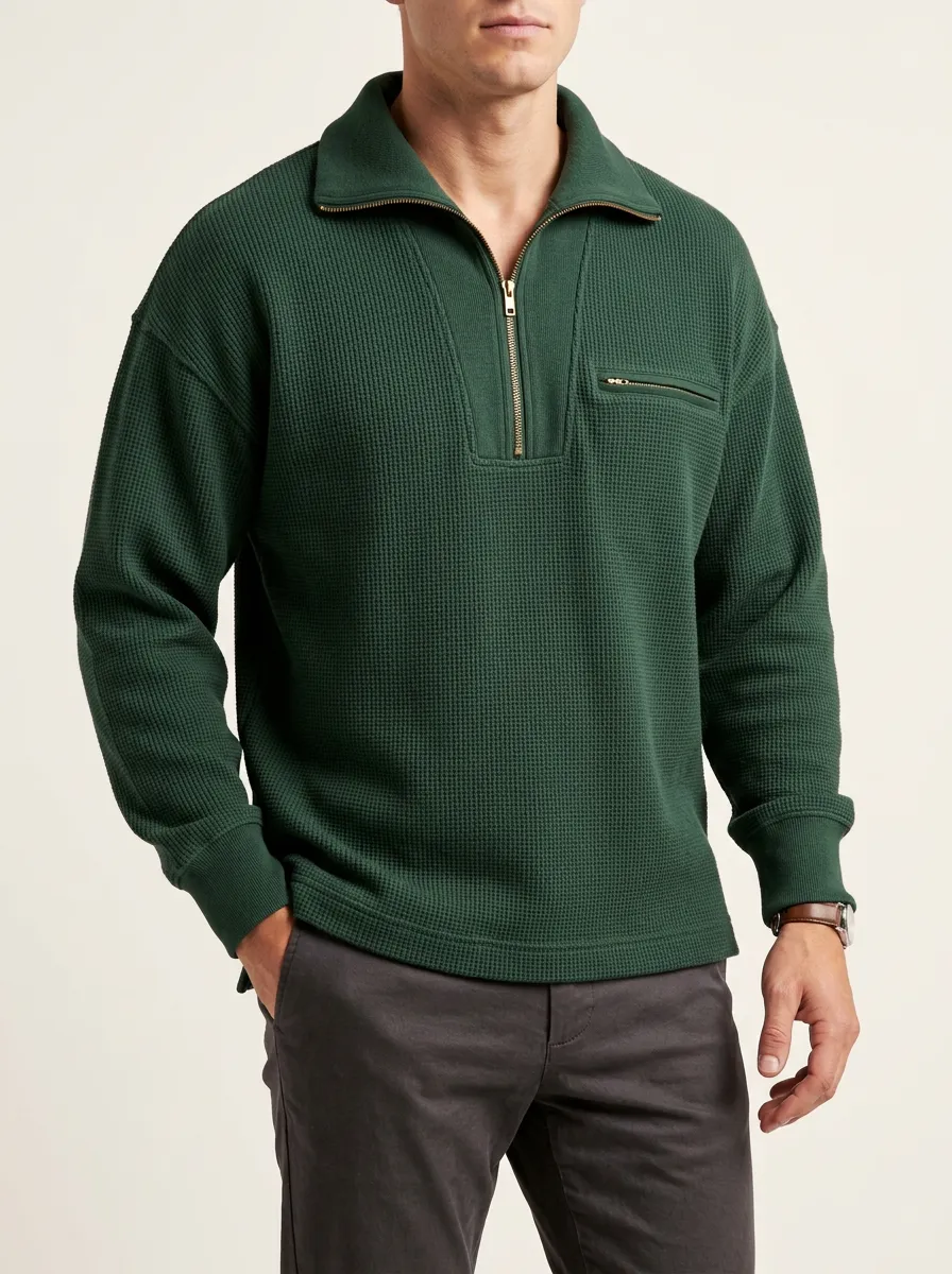Everyday Essential Waffle Knit Half-Zip Pullover