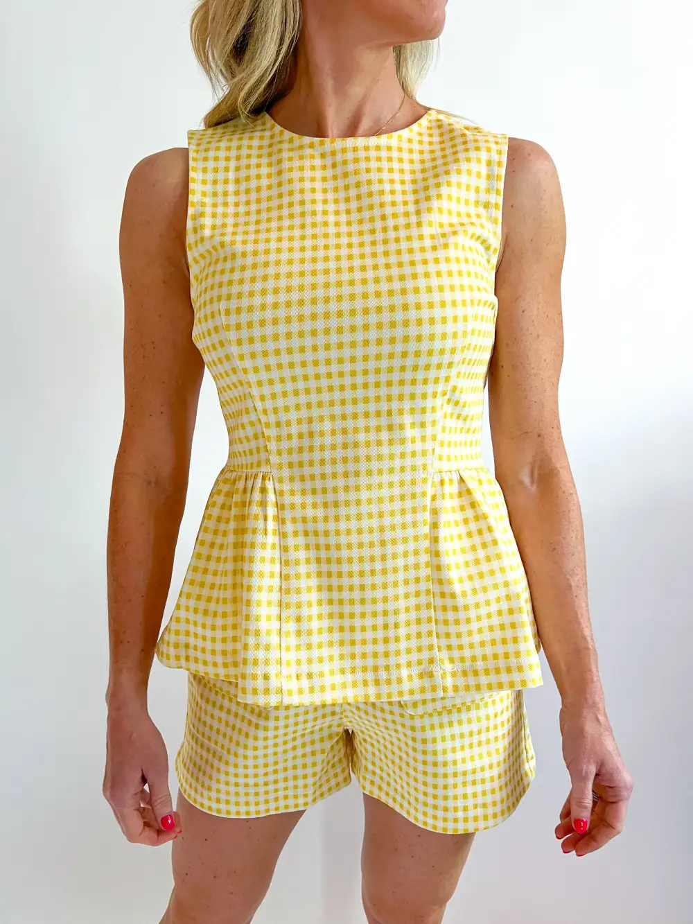 Gingham Peplum Top And Shorts Set