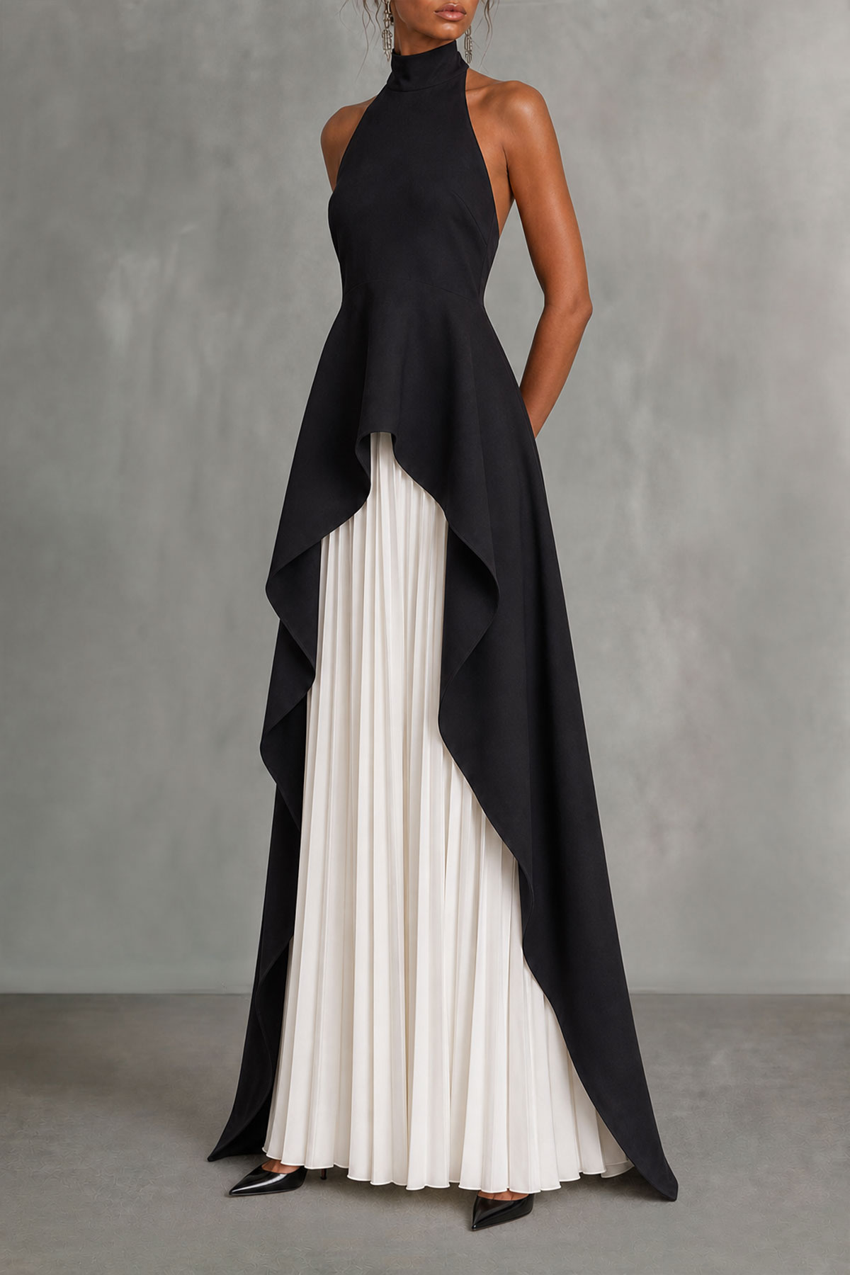 Classic High Neck Asymmetrical Matching Skirt Set