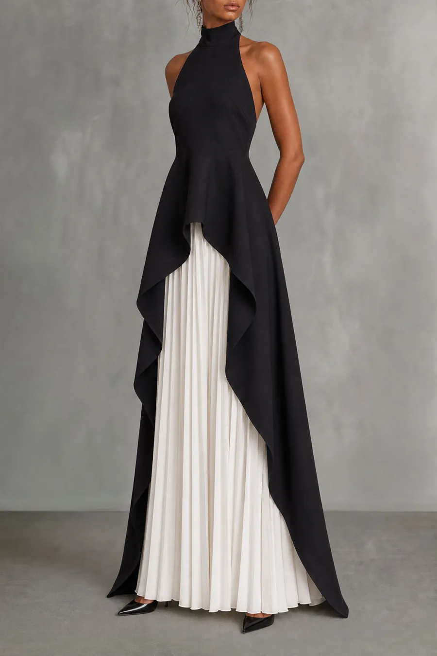 Classic High Neck Asymmetrical Matching Skirt Set