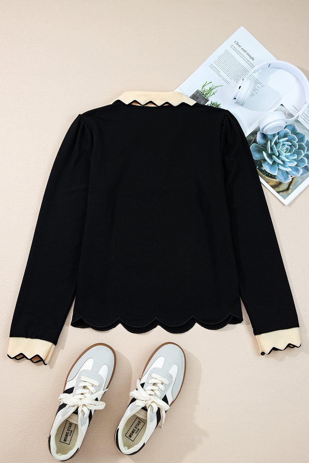 Women's Colorblock Collared Long Sleeve Top