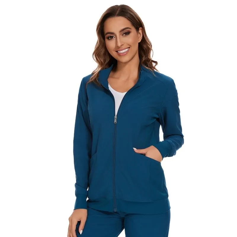 Scrub Jackets for Woman, Zip Front Nurse Jacket, 4-Way Stretch Fabric