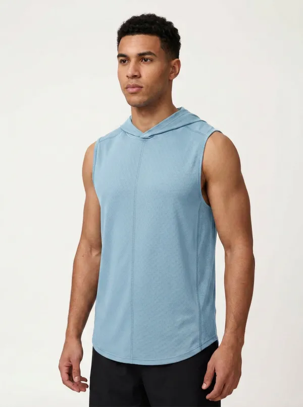 Men's Fitness Gym Workout Grey Hooded Quick-Dry Tank Top