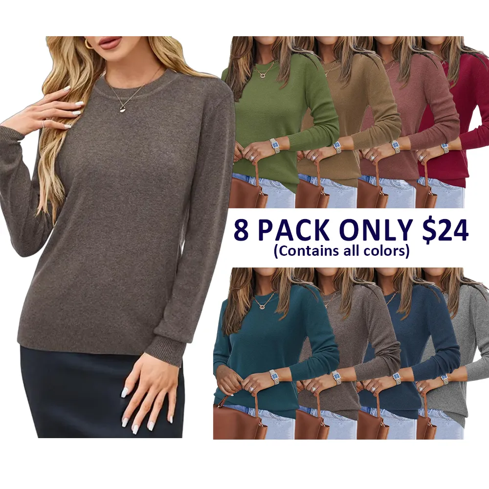 Women Spring Fashion Wool Blend Sweater 2025 Long Sleeve Crew Neck Business Casual Pullover Tops Trendy Outfits