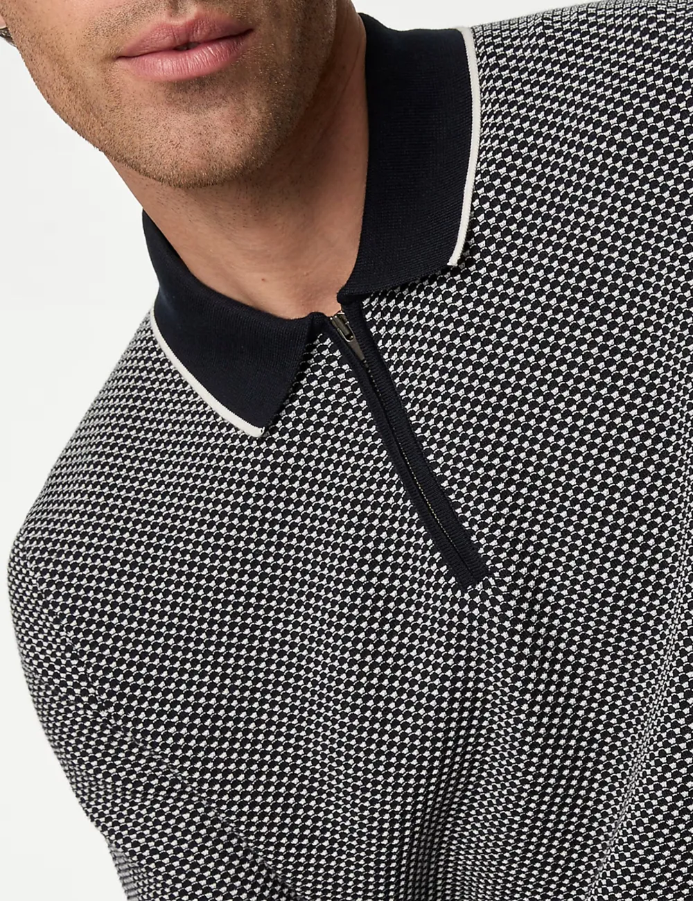 Long Sleeve Textured Knitted Polo Shirt