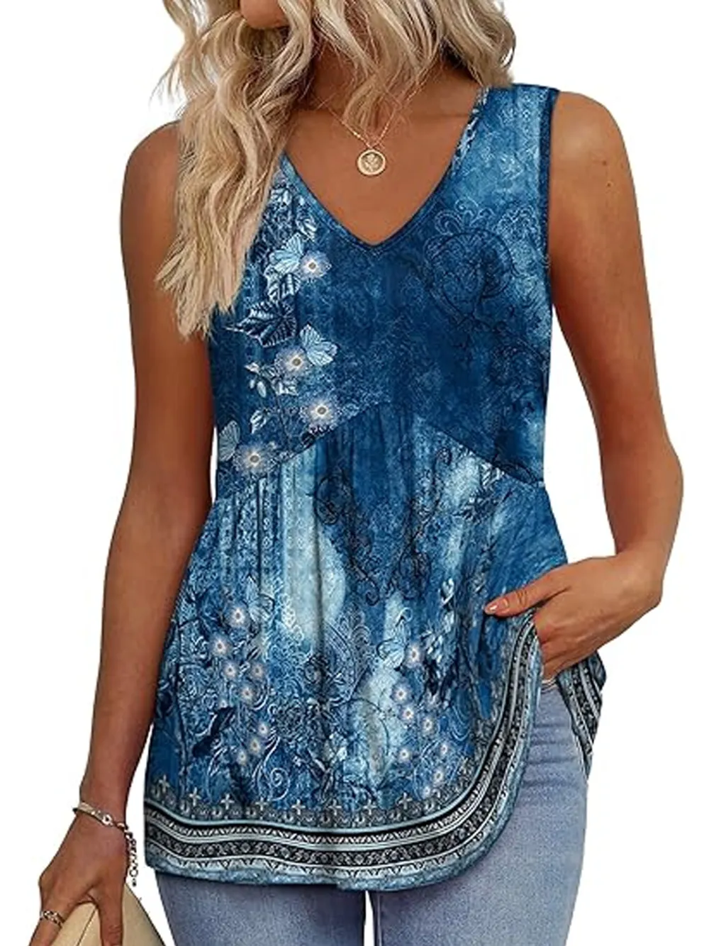 Womens Tank Tops 2025 Flowy Peplum Tops For Women Dressy Sleeveless V Neck Babydoll Tank Tops
