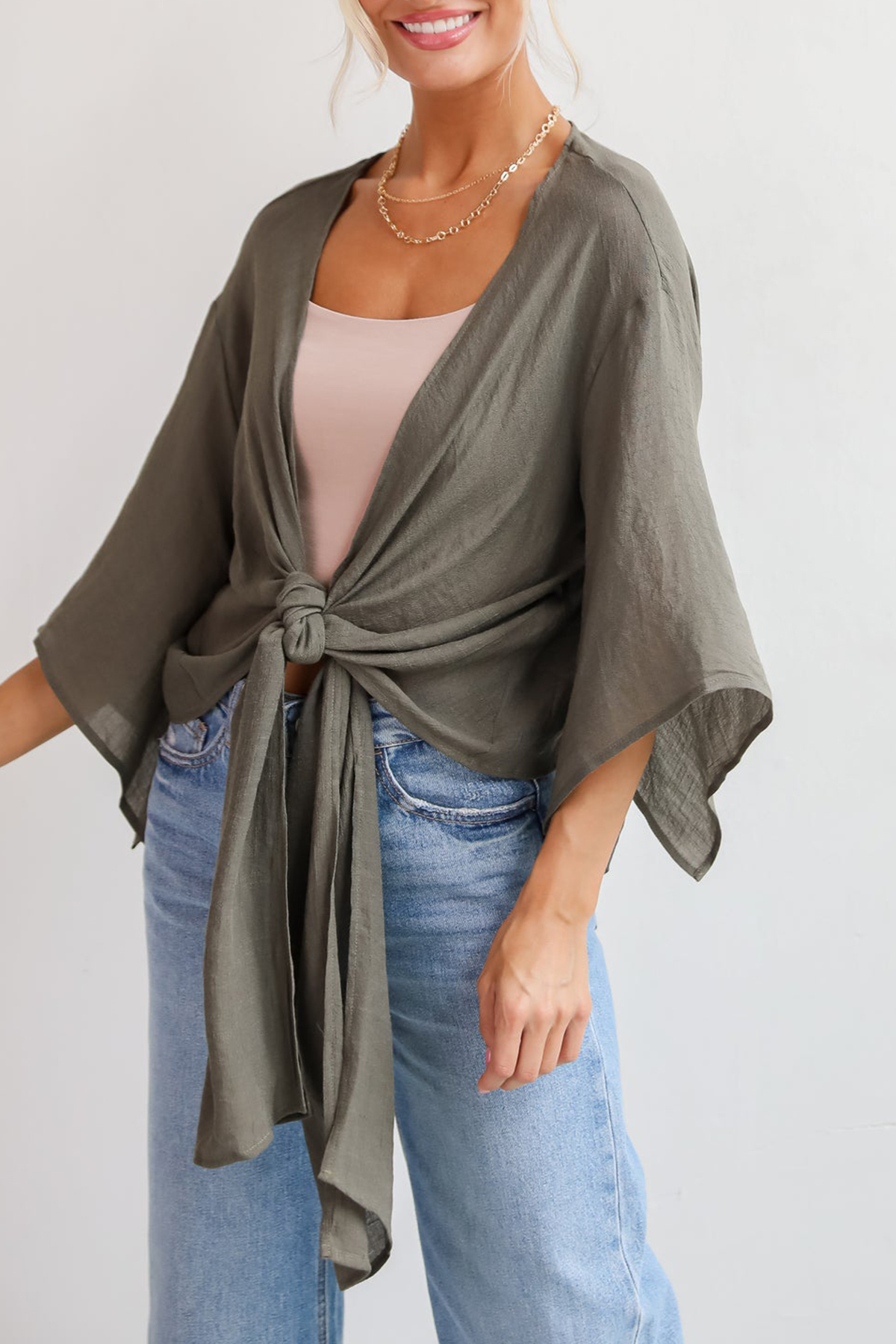 Enchanting Presence Olive Tie-Front Blouse