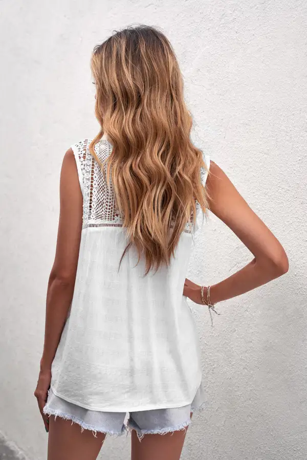 Lace Tie Front Button Tank Top