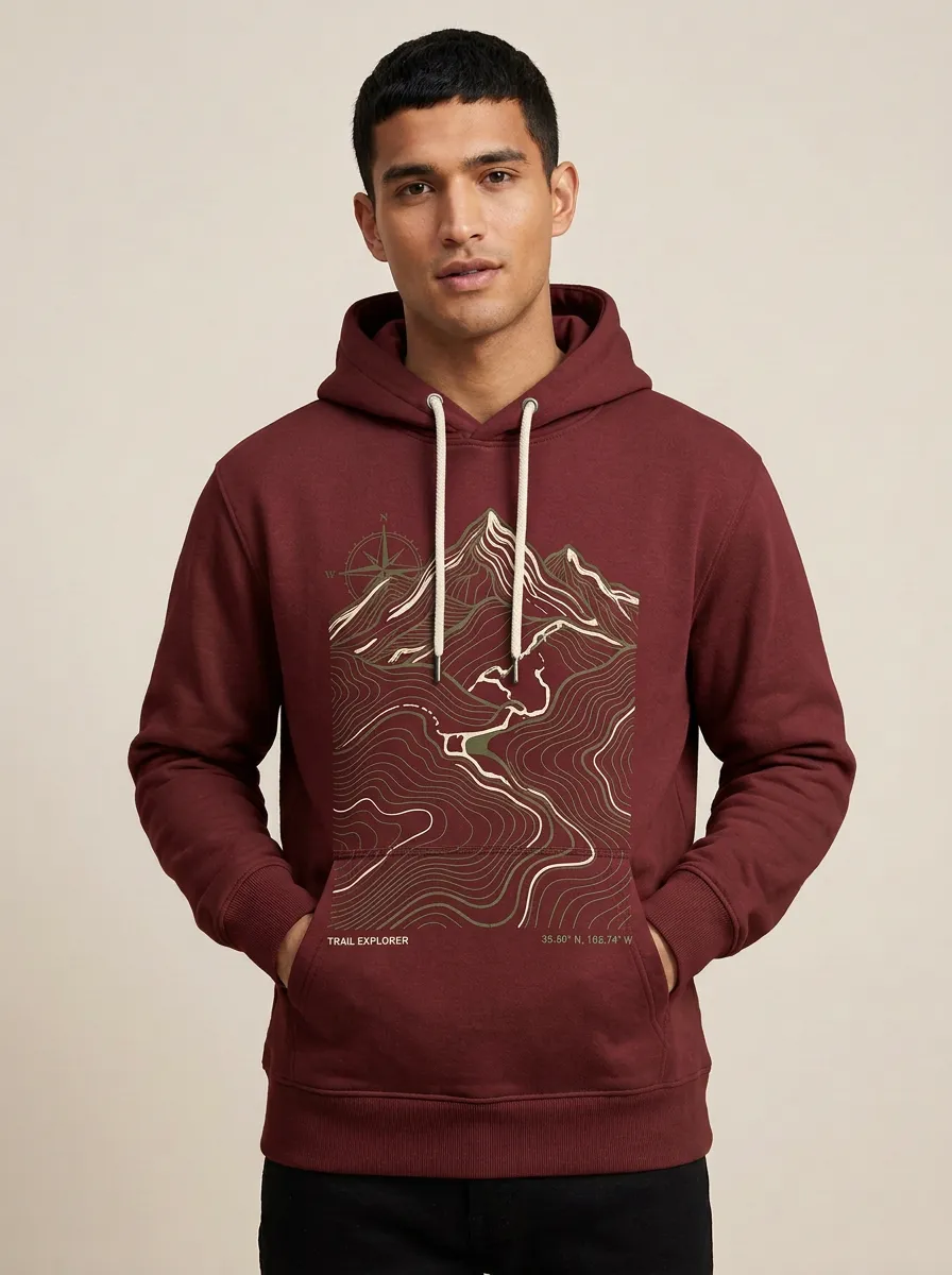 Men's Summit Hiking Explorer Mountain Topographic Graphic Hoodie