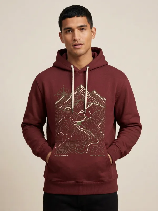 Men's Summit Hiking Explorer Mountain Topographic Graphic Hoodie