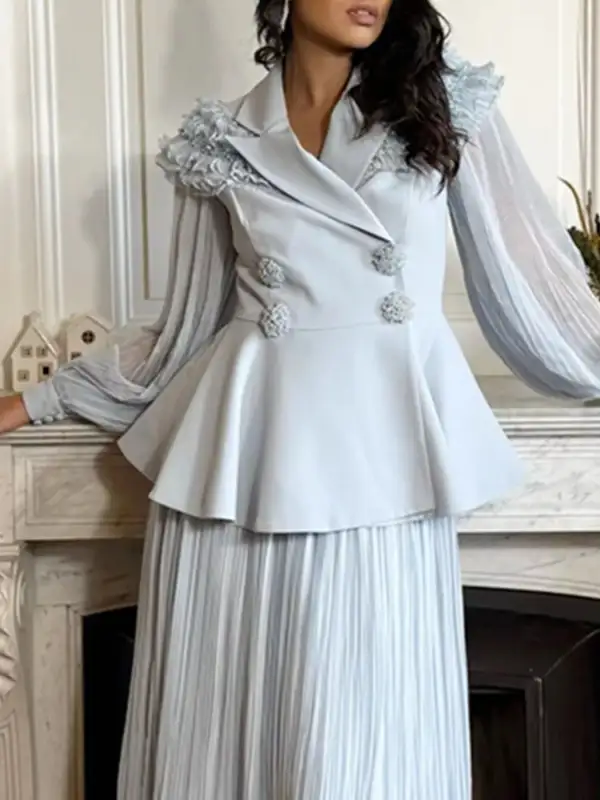 Textured Collared Button Front Detail Coordinated Set