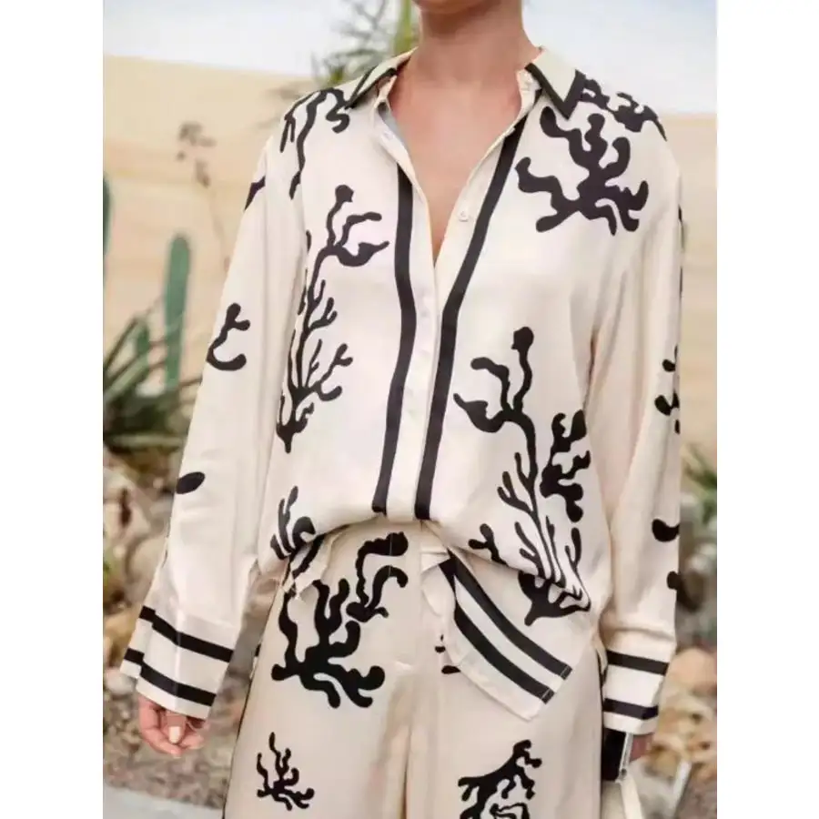 Relaxed Printed Long Sleeve Shirt and Pants Set