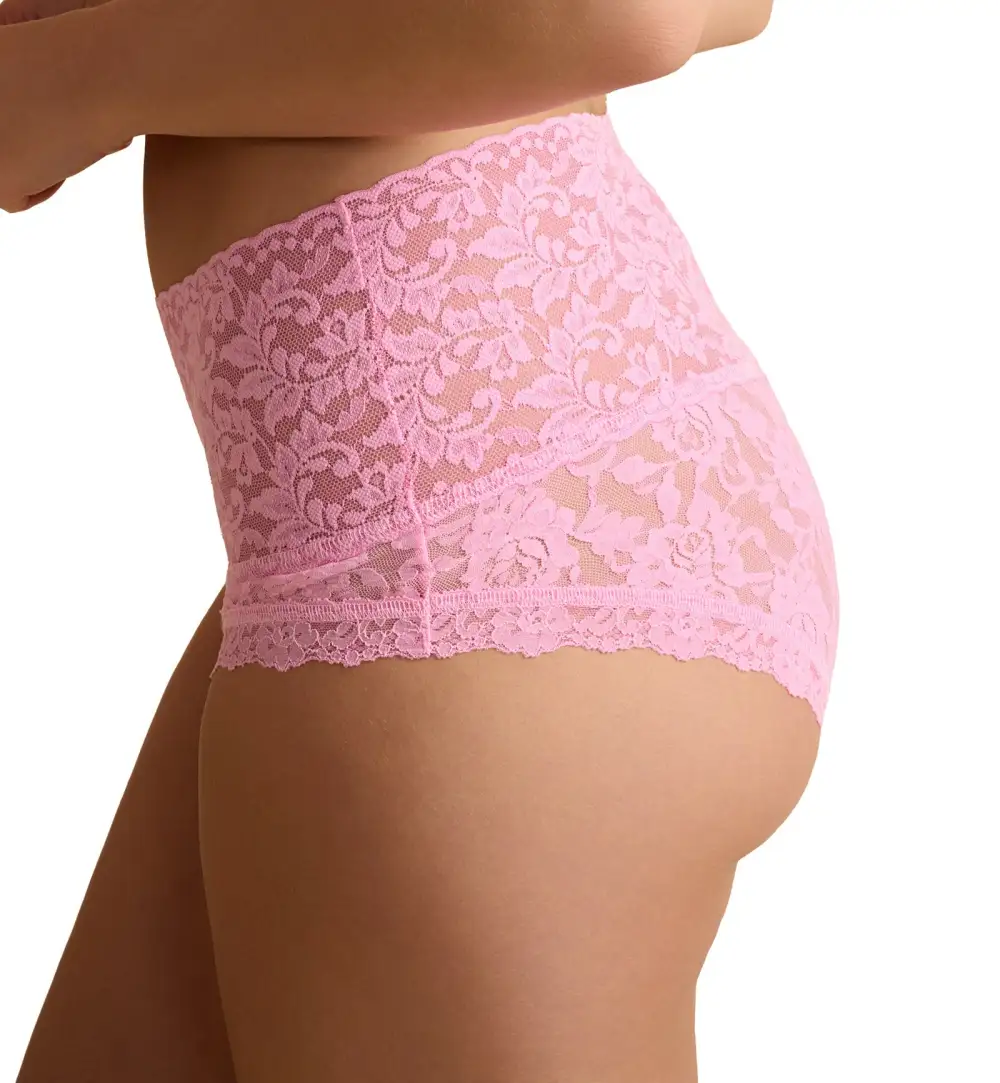Classic High-Waist Stretch-Lace Cotton Boyshort Panty
