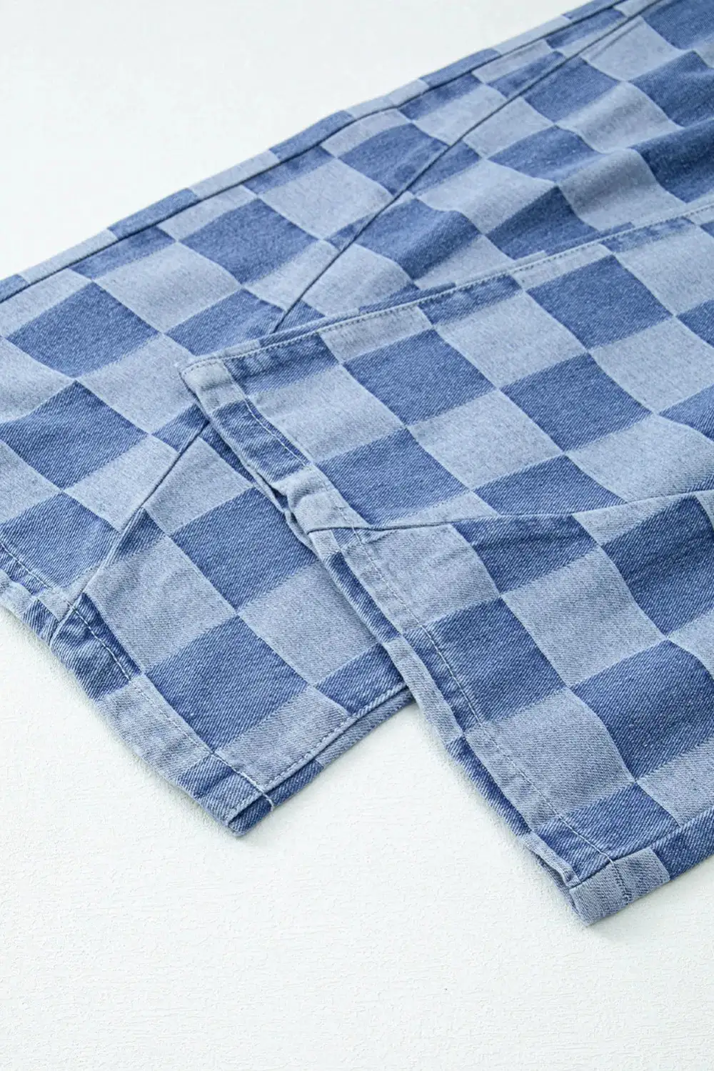 Checkered Wide Leg Pocket Denim Jeans