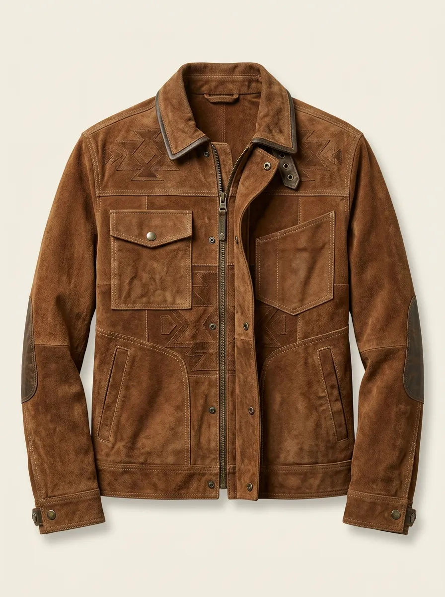 Men's Western Style Geometric Pattern Suede Printed Jacket
