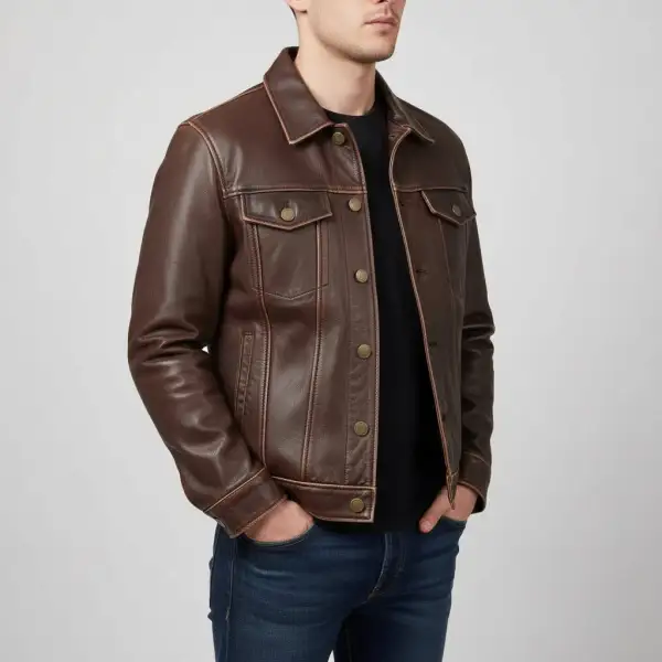 Cowhide Biker Trucker Multi Pocket Jacket