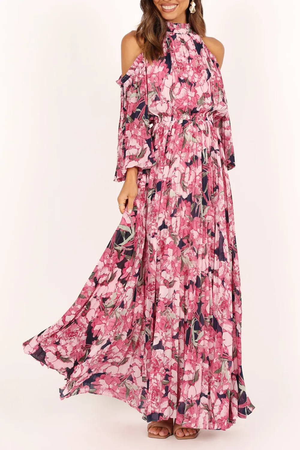 OFF-THE-SHOULDER TRUMPET SLEEVE DRESS