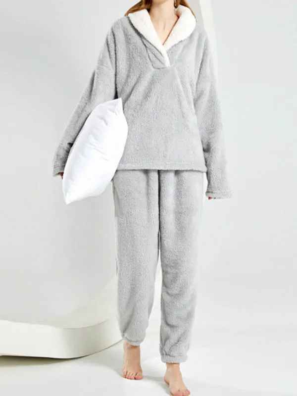 Fleece Panel Detail Pajama Pants Set
