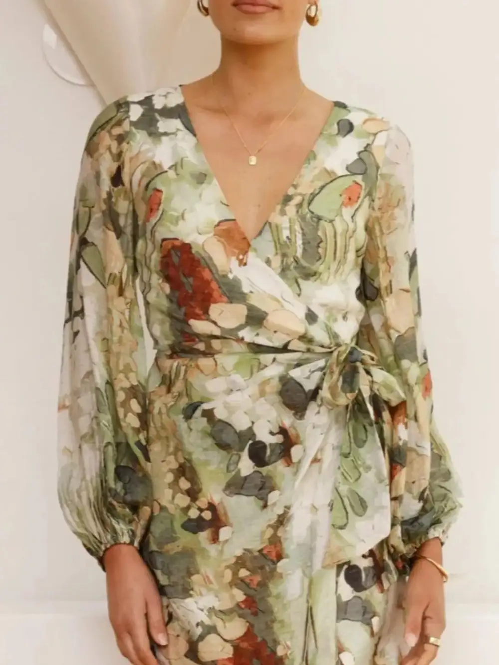 Tie Waist Long Sleeve Dress Casual