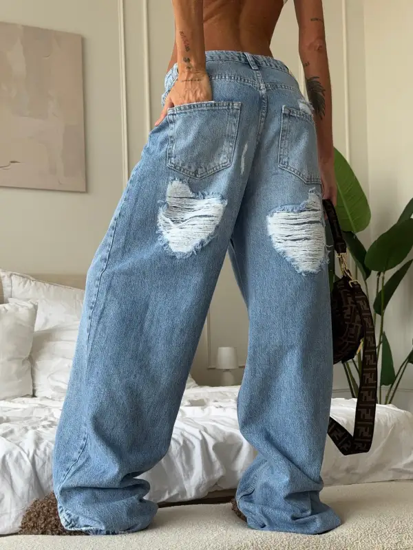 Versatile Wide Leg Washed Denim Jeans