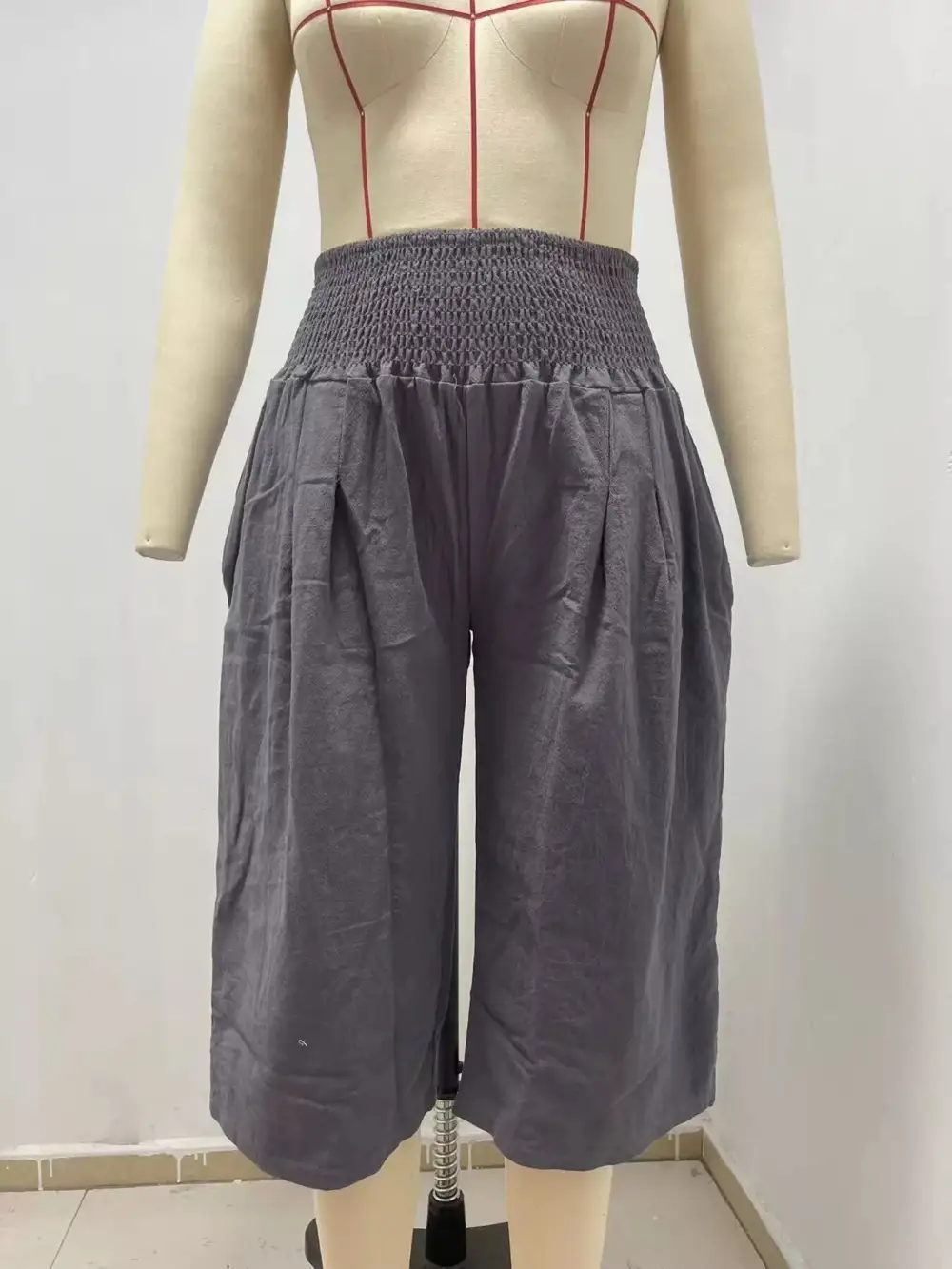 Smocked Wide Leg Capri Pants