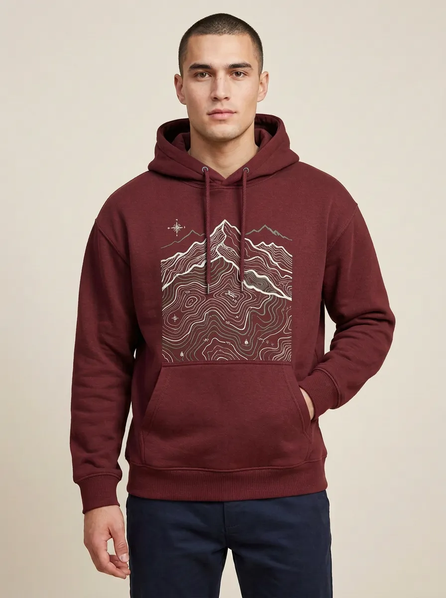 Men's Summit Outdoor Hiking Explorer Mountain Topographic Graphic Hoodie