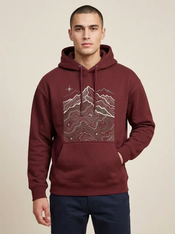 Men's Summit Outdoor Hiking Explorer Mountain Topographic Graphic Hoodie