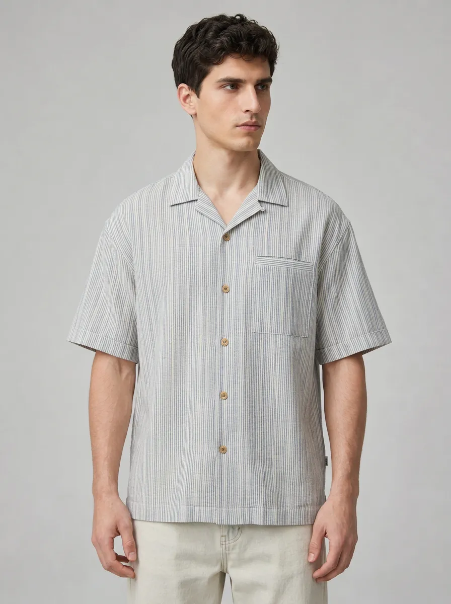 Men's Casual Summer Vertical Striped Breathable Button-down Shirt