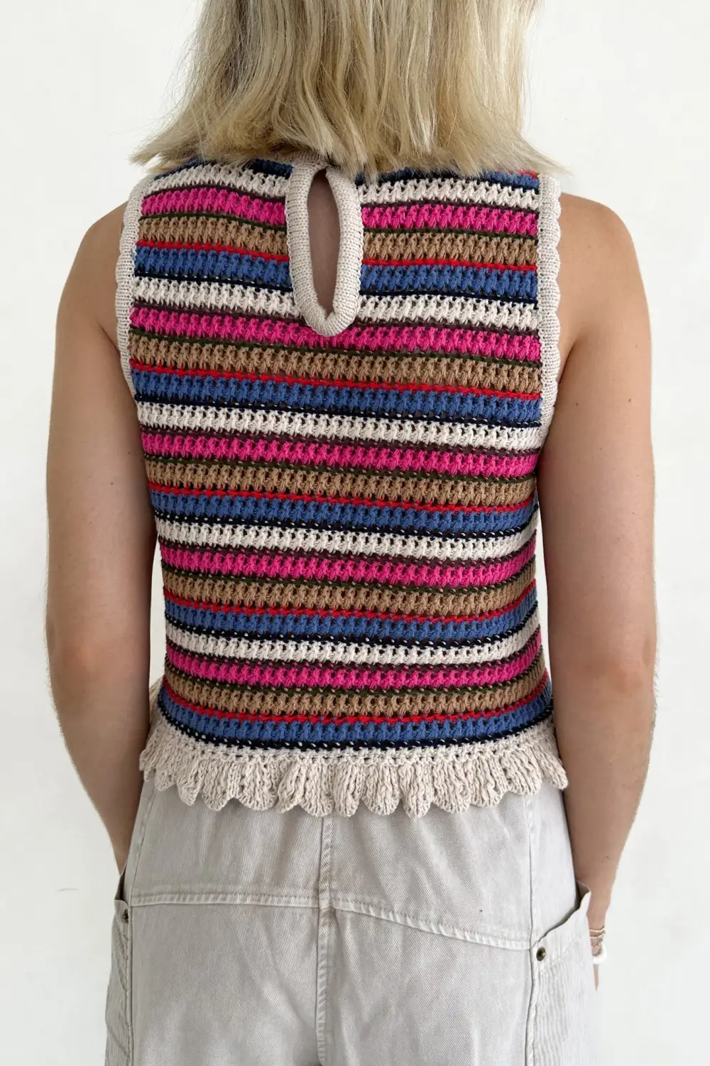 Knit Striped Crochet Top