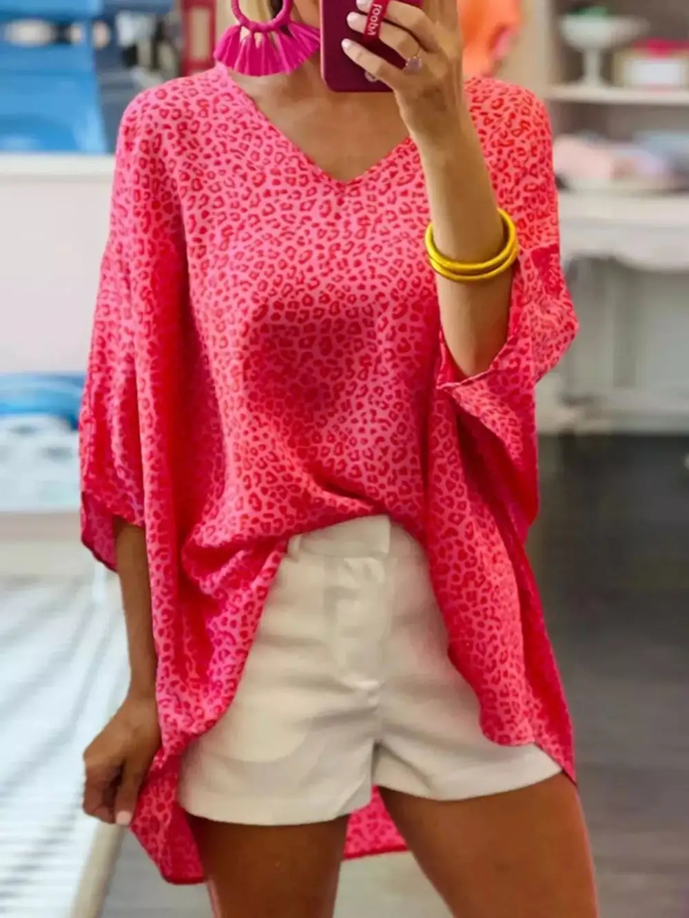 Leopard V Neck Blouse
