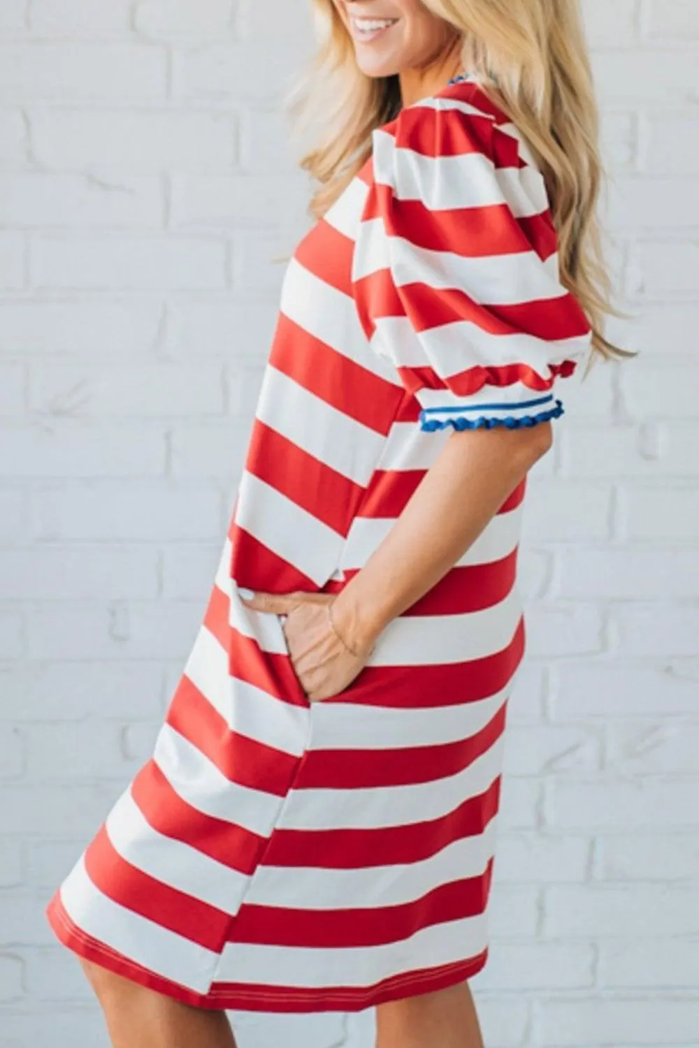 Striped Puff Sleeve Mini Dress