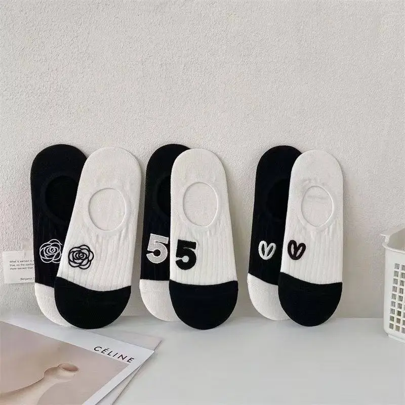 Thin Color Contrast Jacquard Ankle Socks