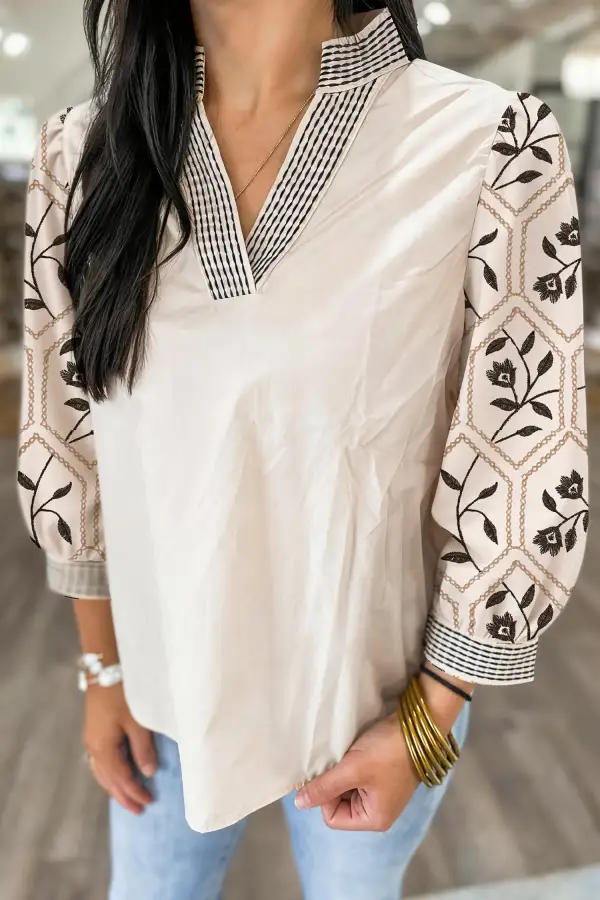 Floral Patchwork V-Neck Blouse