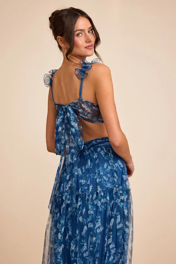 Ethereal Love Blush Floral Pleated Tiered Tie-Back Maxi Dress