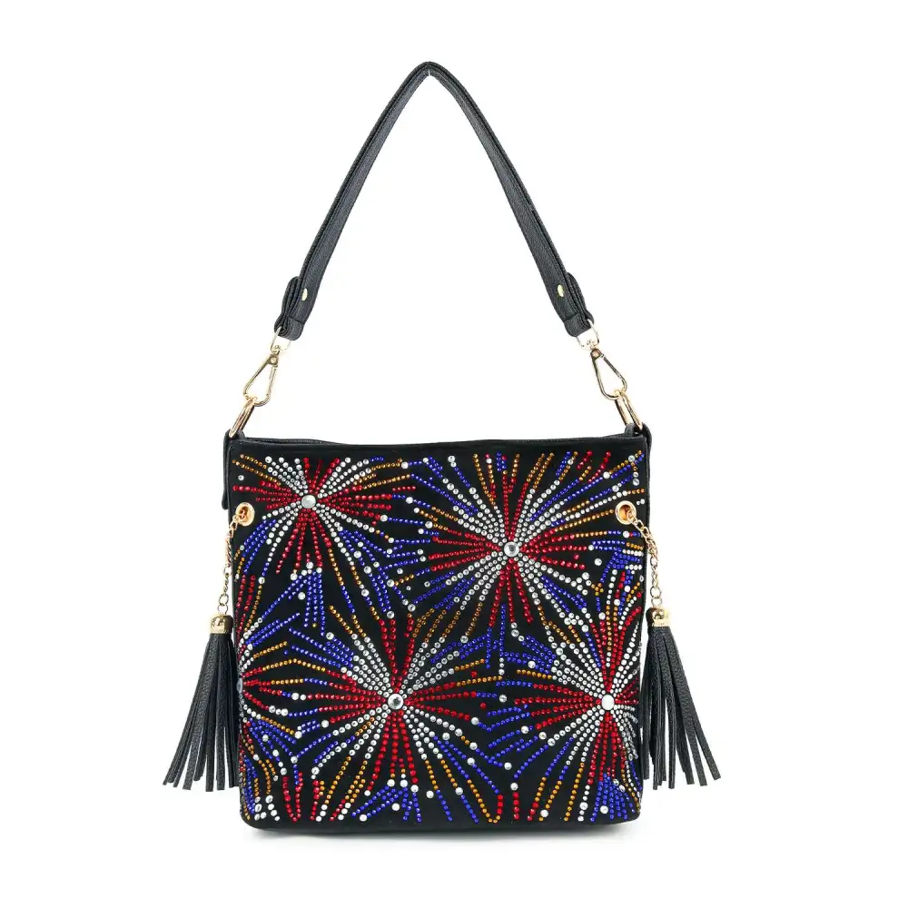 Timeless Detail Crystal Accent Tassel Accent Chain Accent Faux Leather Crossbody Bag