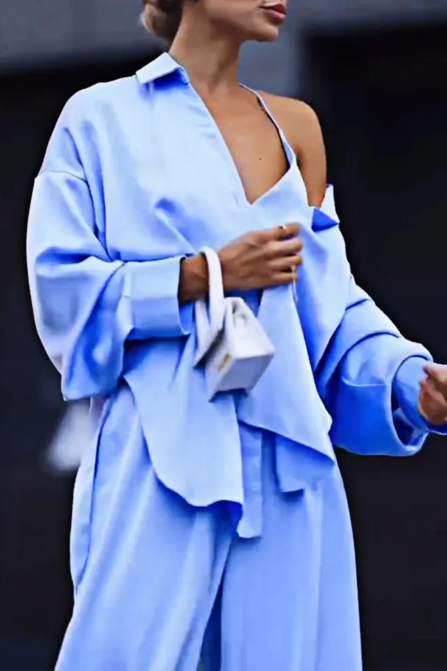 8PACK-Solid Color Silk Fabric Tank Top and Shirt and Pants Three Piece Set