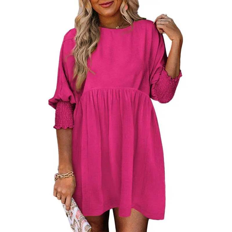 Women's Black Summer Tunic Dress Casual Loose Fit Short Sleeve Crew Neck Flowy Swing Mini Shift Sundress for Beach & Casual Dates